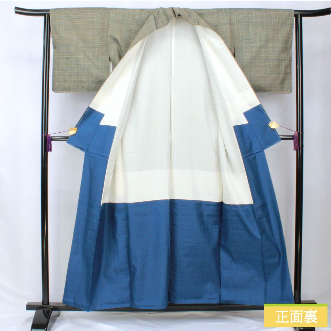 紬 正絹 Sランク 身丈156.5cm 裄丈63cm みじん格子 袷 グラデーション系 1116003972399