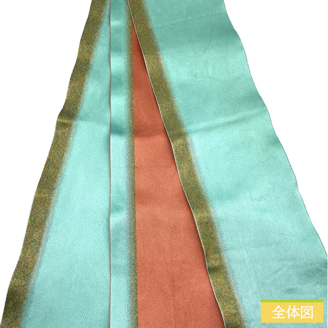 半幅帯 ポリエステル Sランク 花緑青色（はなろくしょういろ） 紅柿色（べにかきいろ） courreges クレージュ リバーシブル キラキラ 帯丈338cm 緑系 1125003532319