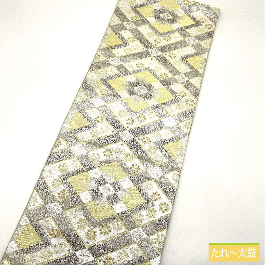 袋帯 正絹 Aランク 夢小路 西陣織 みらくるコート加工   帯丈432cm 六通 フォーマル 銀系 1123016903322