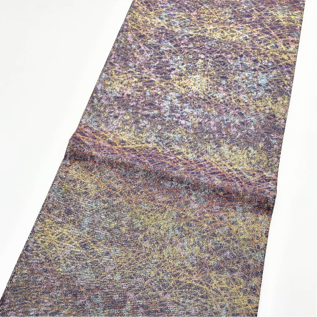 Fukuro Obi (Fukuro obi) in poppy purple, reversible, flowing lines, horizontal stripes, obi length 442cm, pure silk, A rank, full length, semi-formal, gradation style, 1123005483399