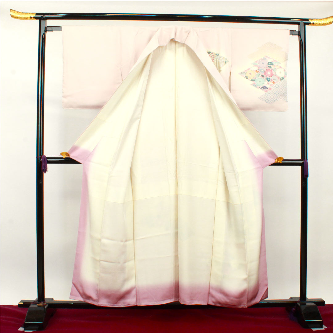 Homongi, pure silk, lined, length 156.5cm, sleeve length 64cm, cherry blossom color, Tsujigahana, five gourds and one-bite, A rank, pink, 1112003113313