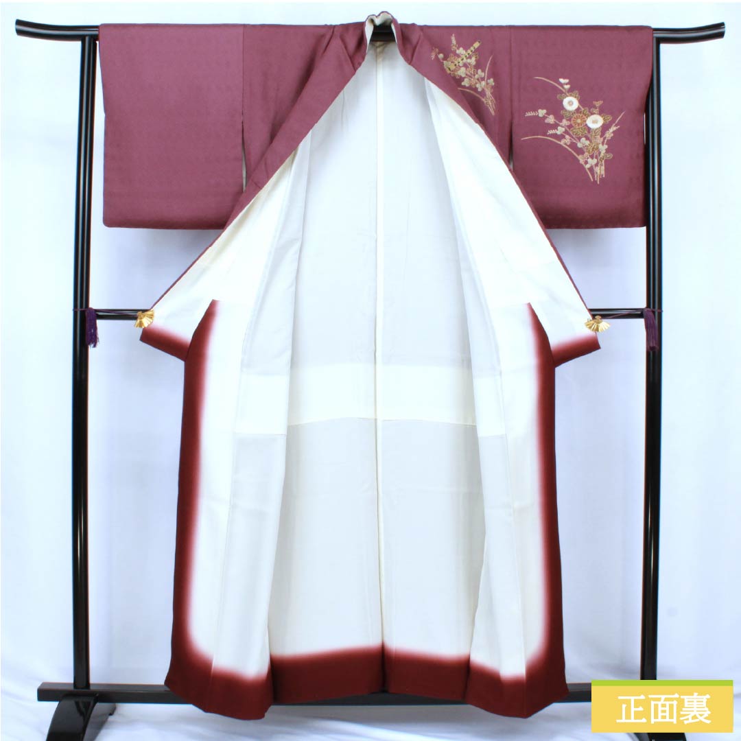 リサイクル着物】訪問着 正絹 Sランク 袷 身丈155.5cm 裄丈63cm 滅紅色