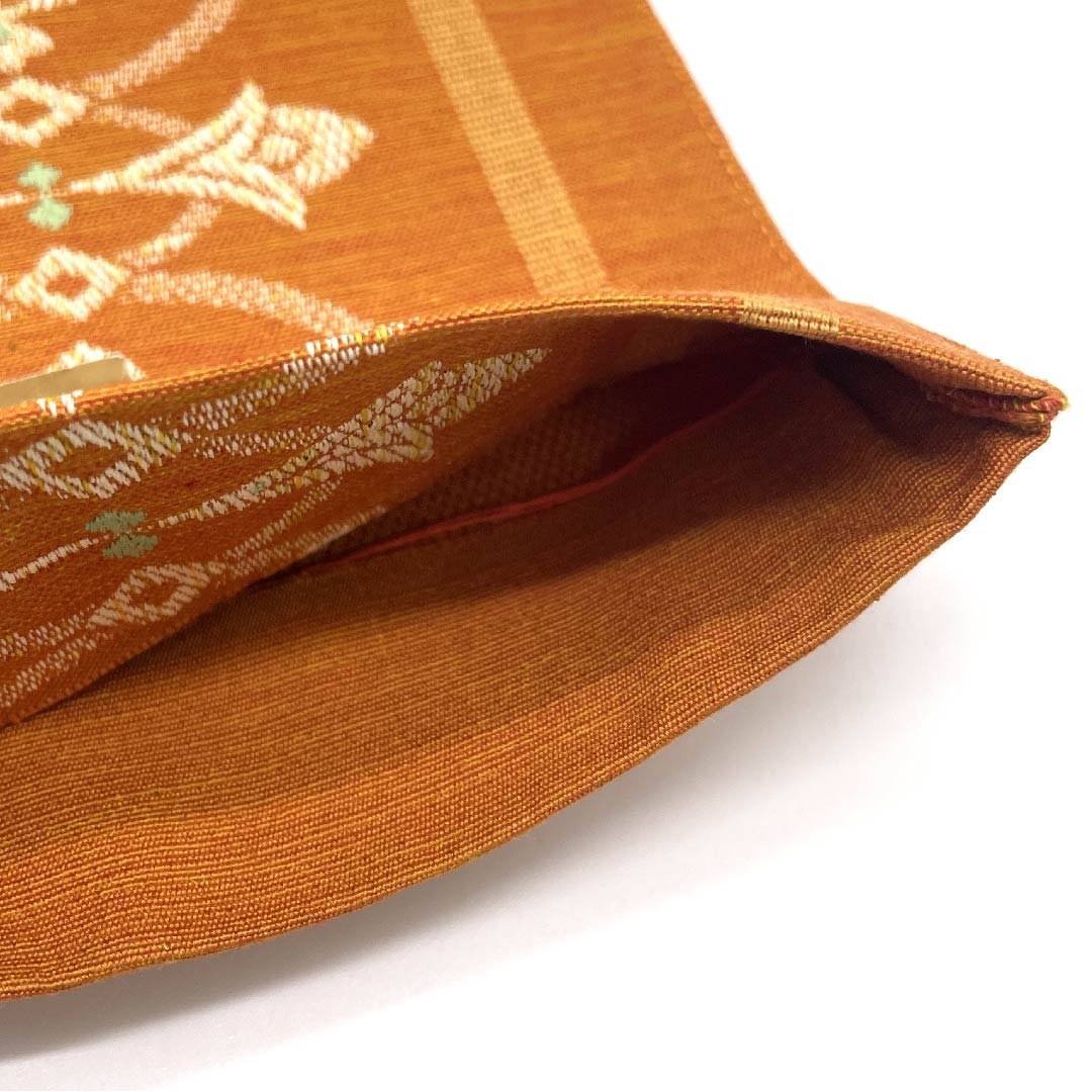 （未仕立）半幅帯 木綿 柿色（かきいろ） 更紗模様 抽象模様 植物模様 兵藤織物 帯丈352cm 橙系 Sランク 1125001232326