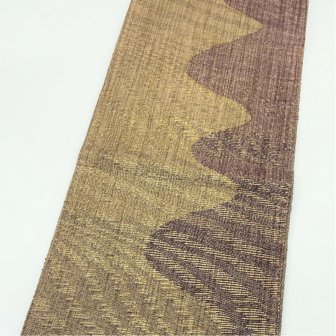 袋帯 柴染色（ふしぞめいろ） 波模様 帯丈428cm 正絹 Sランク 全通 カジュアル 茶系 1123005132314
