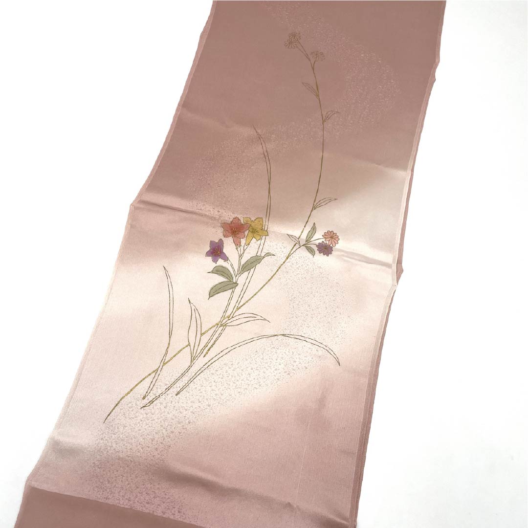 帯揚げ 正絹 Sランク セミフォーマル 今様色（いまよういろ） 花模様   長さ約173cm 幅約30cm ピンク系 1136002362913