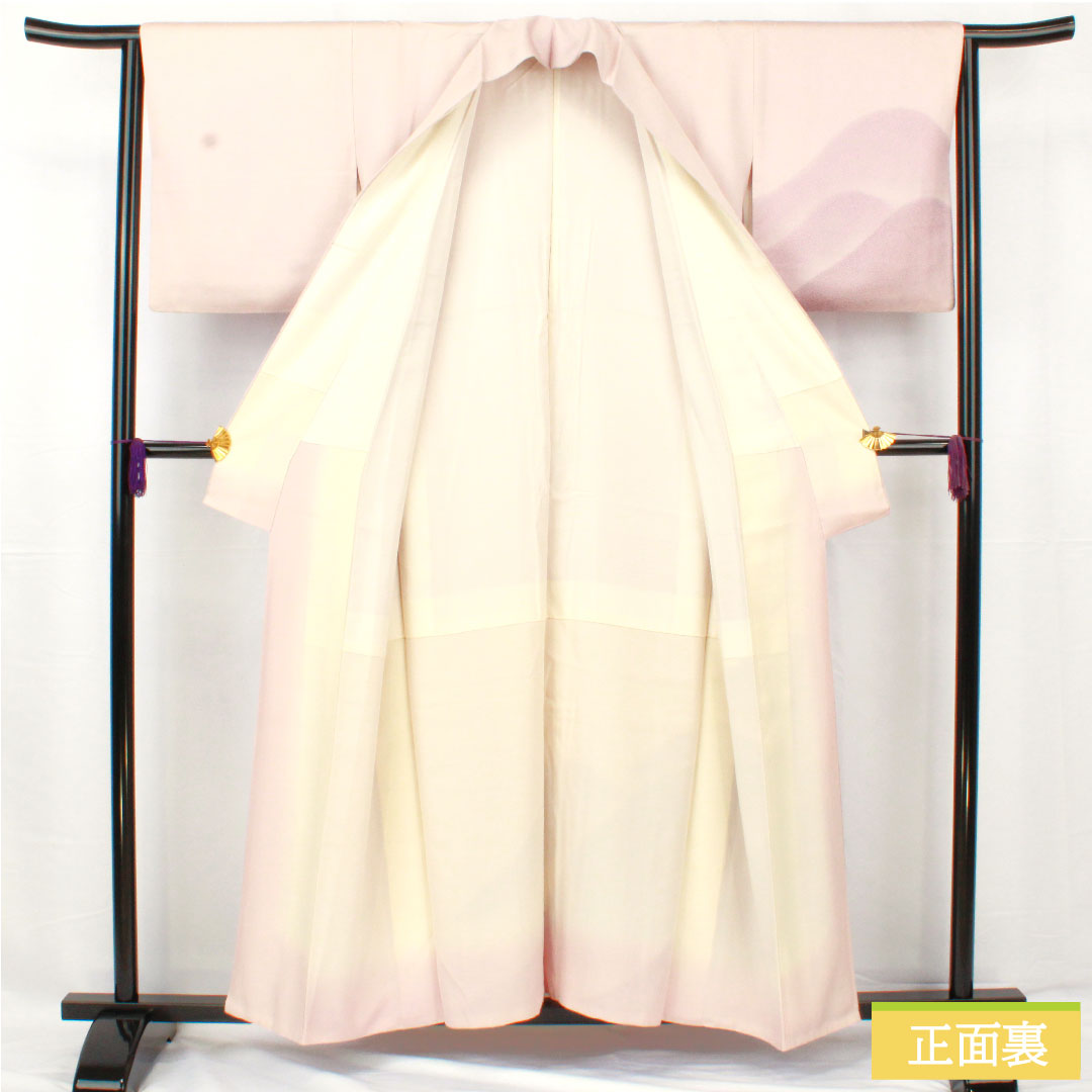 訪問着 正絹 袷 身丈157cm 裄丈63cm 桜色（さくらいろ） 京友禅 鶴 Aランク 紫系 1112005523320