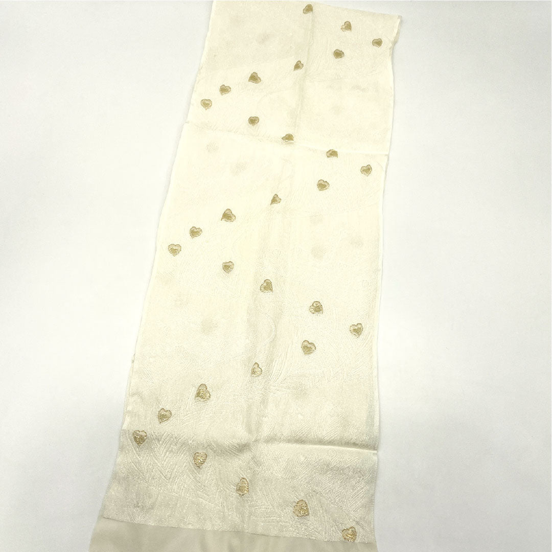 （新古品） 帯締め・帯揚げセット 正絹 Bランク 卯の花色（うのはないろ） 留袖用 純金 クジャクの羽 長さ約152cm 幅約1.8cm フォーマル 白系 1141000414311