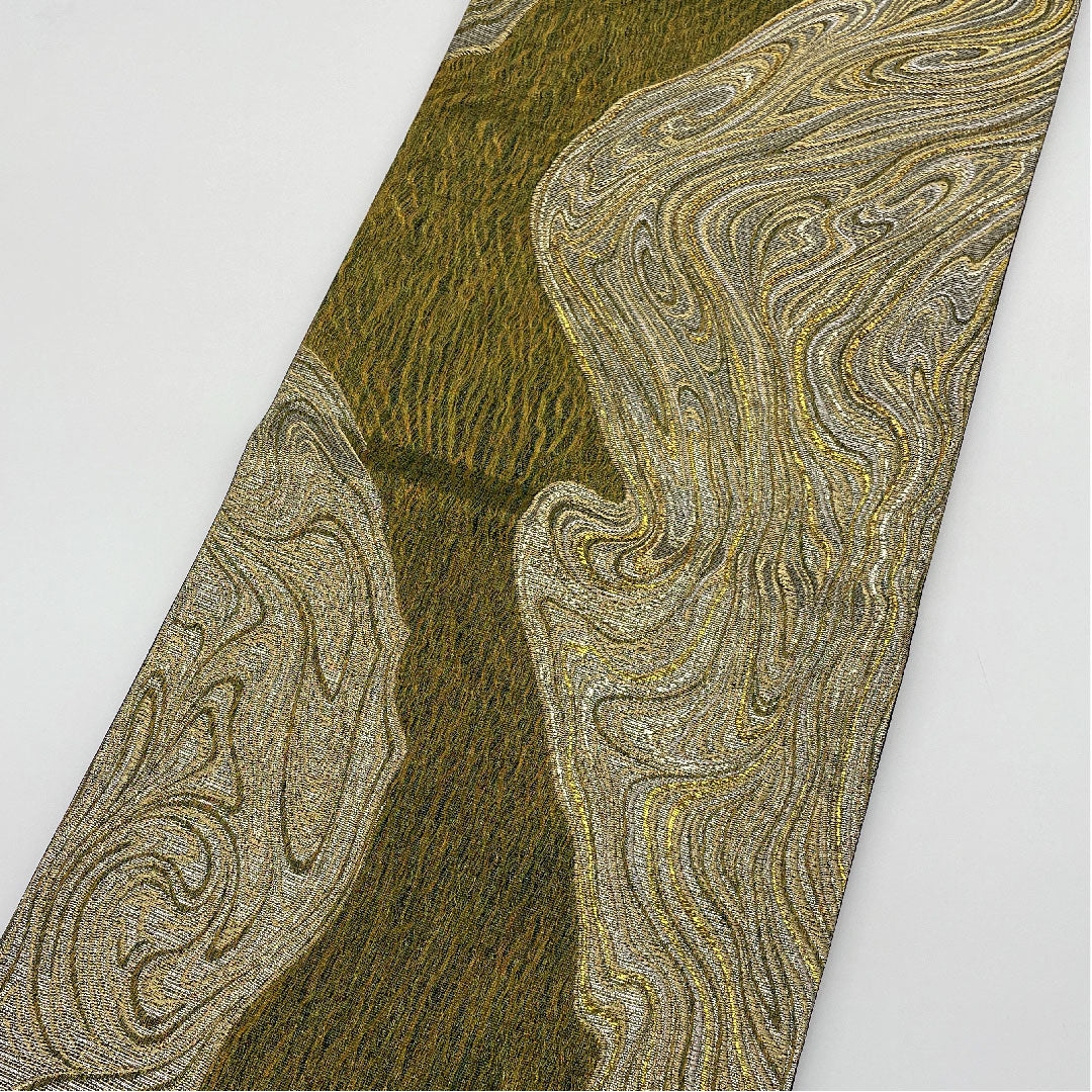 袋帯 グラデーション 流水 帯丈426cm 正絹 Aランク 六通 セミフォーマル 緑系 1123004983319