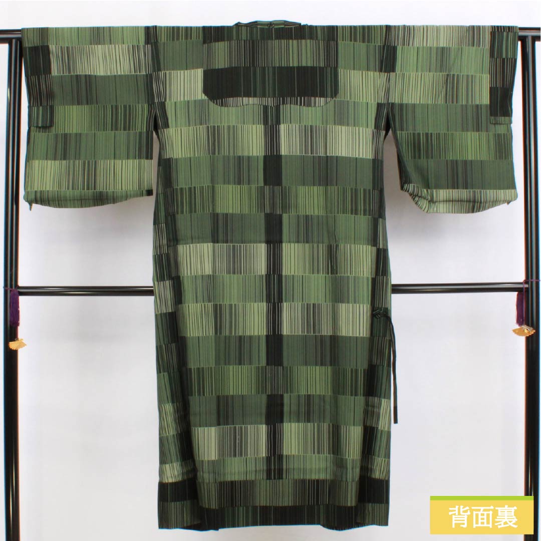 雨コート ポリエステル Sランク 身丈126.5cm 裄丈60cm 縞 市松 単衣 黒系 1117001302910
