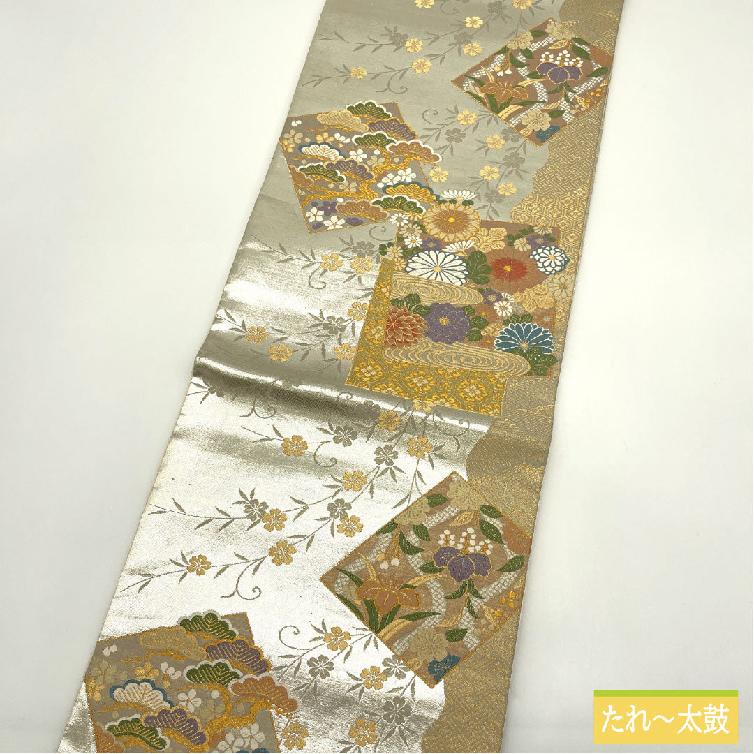 袋帯 正絹 Sランク 西陣織 引箔 全通箔 吉祥文様 留袖用 帯丈428cm 六通 フォーマル 銀系 1123016272322