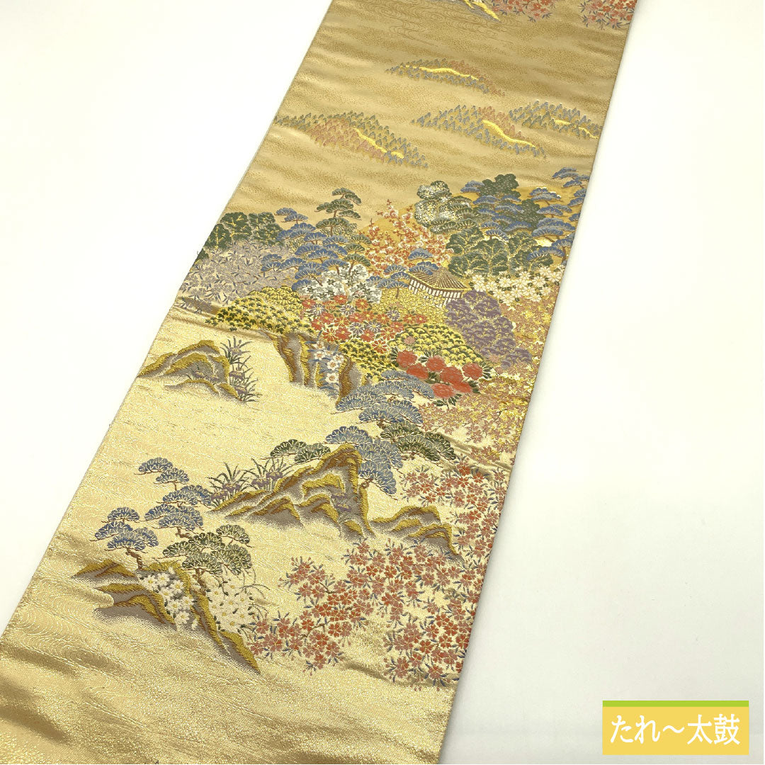 袋帯 正絹 Aランク 風景模様 西陣織 留袖用 帯丈436cm 六通 フォーマル 金系 1123016603321