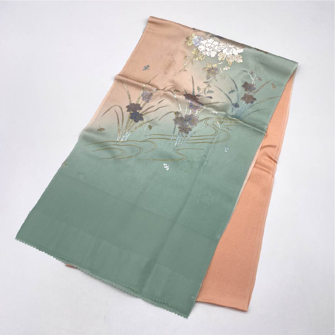 帯締め・帯揚げセット 正絹 Aランク 東雲色（しののめいろ） 薄浅葱色（うすあさぎいろ） 金彩加工 草花模様 長さ約160cm 幅約1cm フォーマル ピンク系 1141000163313