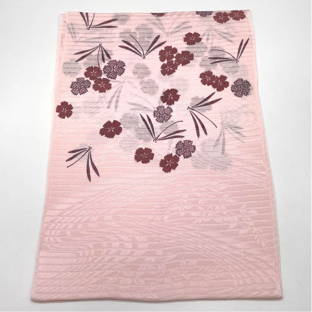 （新品）帯揚げ 正絹 セミフォーマル 淡紅色（たんこうしょく） 夏物 撫子 トンボ 長さ約170cm 幅約28.5cm NEWランク ピンク系 1136000711913