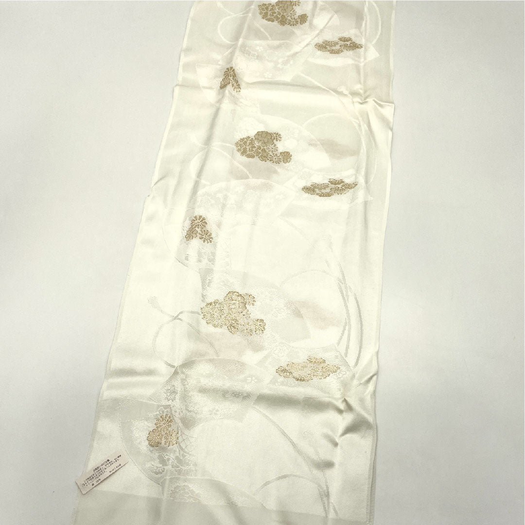 （新古品） 帯締め・帯揚げセット 正絹 NEWランク 白色（しろいろ） 留袖用 古典柄 扇 長さ約162cm 幅約1.7cm フォーマル 白系 1141000401311