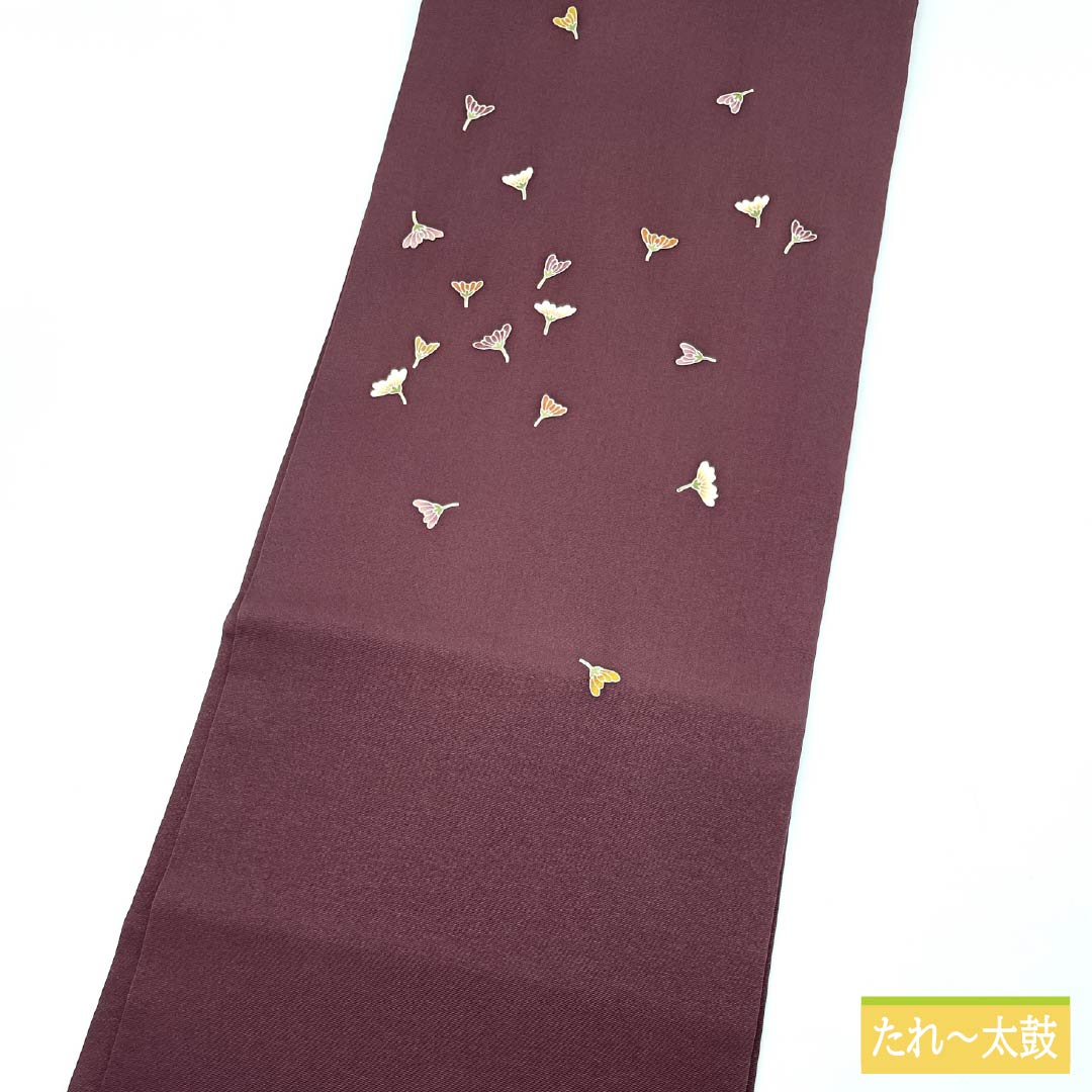 名古屋帯 正絹 木蘭色色（もくらんじきいろ） 染め帯 小花 花びら 帯丈357cm Sランク ポイント柄 セミフォーマル 紫系 1124007172320 名古屋仕立て
