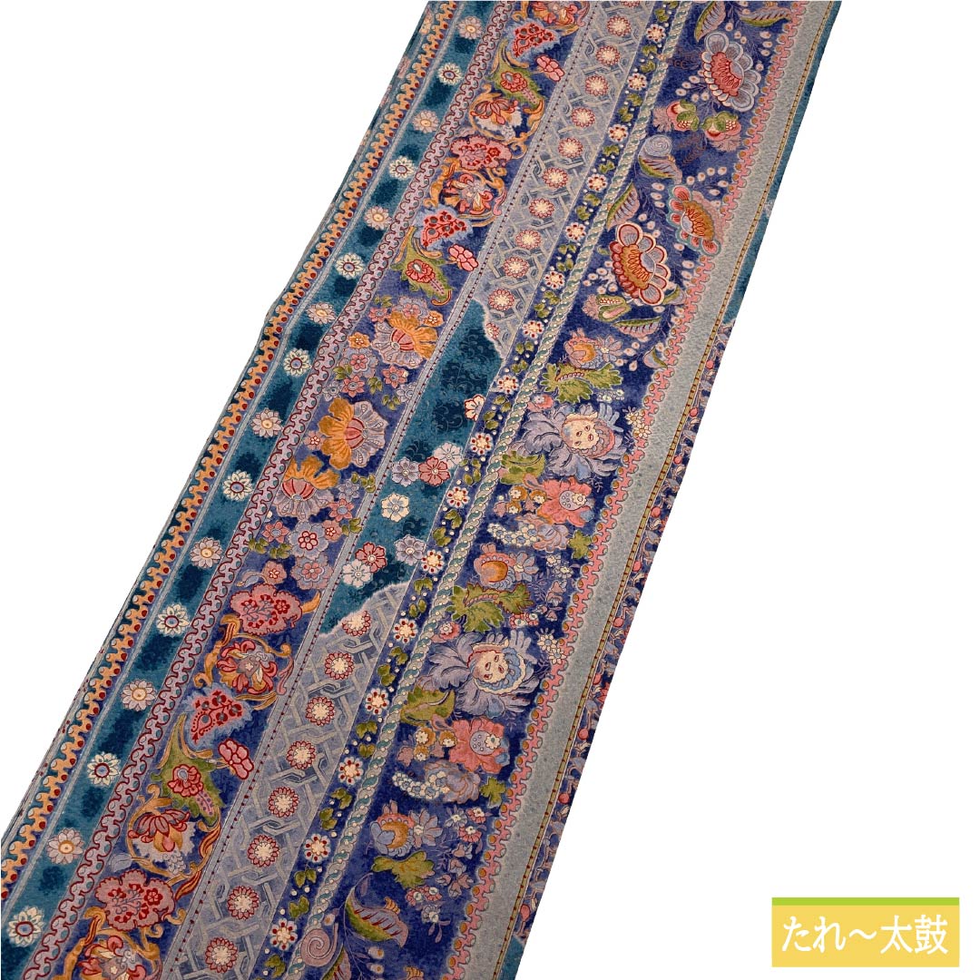 名古屋帯 正絹 Sランク 開き仕立て 染め帯 更紗模様 グラデーション カラフル 帯丈350cm 全通 カジュアル グラデーション系 1124014272399