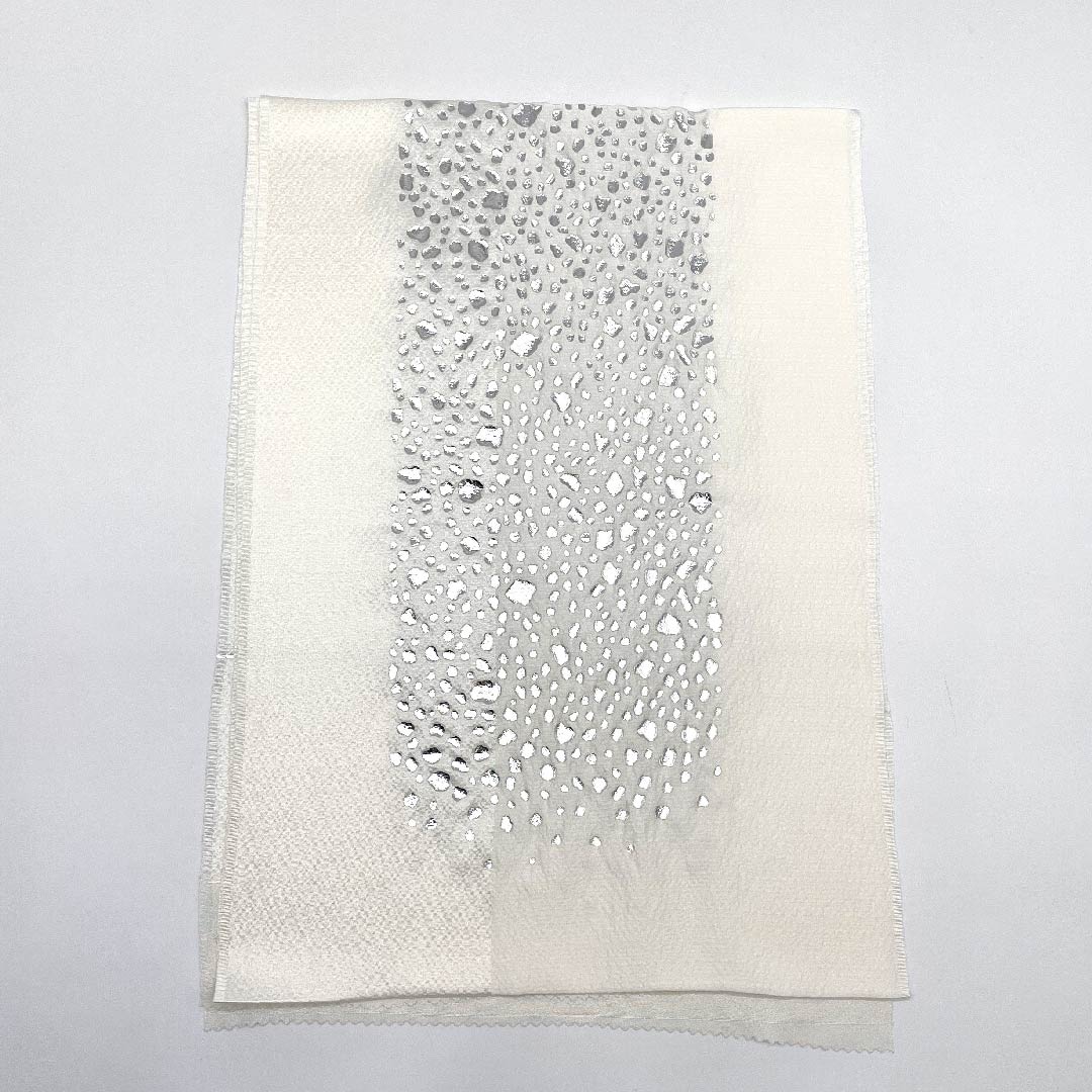(New old stock) Obiage, pure silk, formal, white, abstract pattern, silver foil, new old stock, length 168cm, width 30.5cm, S rank, white, 1136000102911