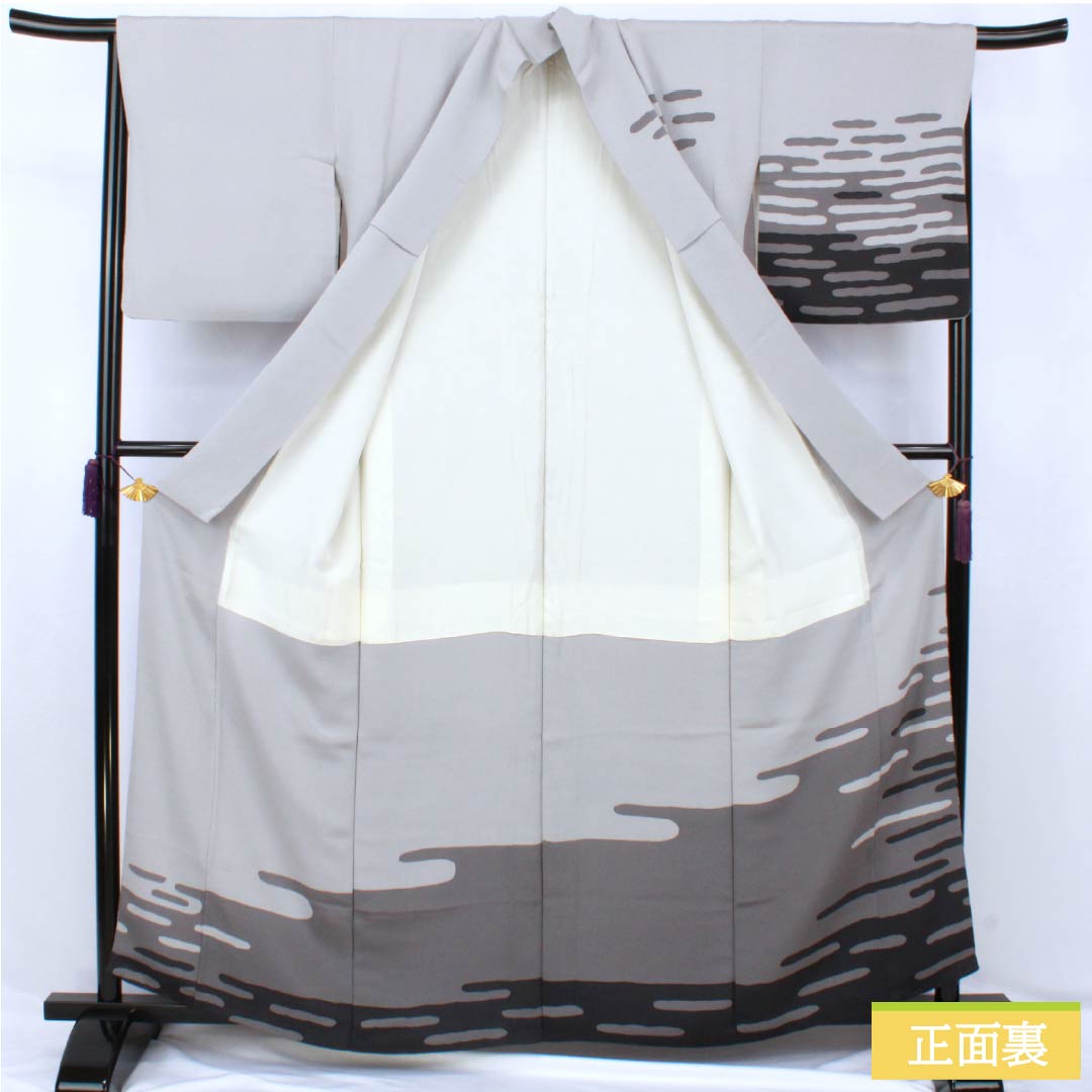 リサイクル着物】訪問着 正絹 Sランク 袷 身丈162cm 裄丈63cm 薄墨色