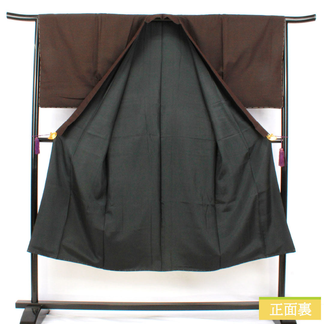 男物 正絹 Aランク 身丈138.5cm 裄丈67.5cm 石板色（せきばんいろ） 蚊絣 しつけ糸付き 袷 紫系 1119001673320