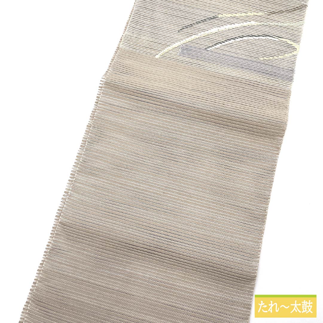 名古屋帯 灰白色色（かいはくしょくいろ） 夏帯 すくい織 抽象模様 帯丈376cm 正絹 Sランク ポイント柄 カジュアル ベージュ系 1124008662325 開き仕立て