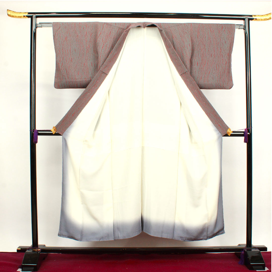 小紋 身丈147.5cm 裄丈61cm 袷  灰色 絞り 抽象模様  正絹 Sランク グレー系 1115003262122