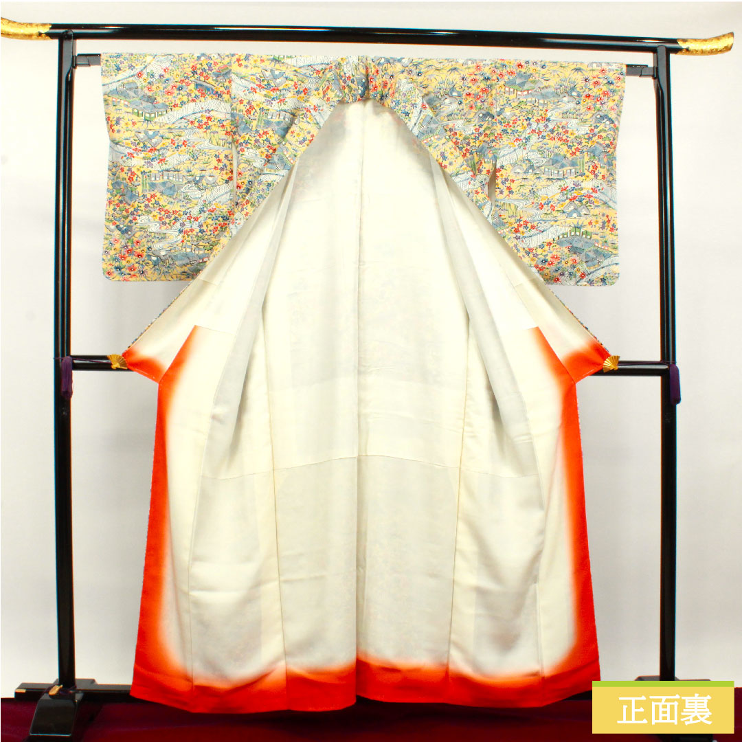 小紋 正絹 身丈158.5cm 裄丈62.5cm 袷  麹色 型染 茶屋辻 しつけ糸付き 未使用品  Sランク 黄系 1115003792323