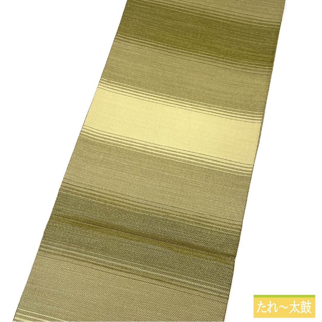 Pure silk obi with a willow-colored lining, tapestry weave, and a round crest. Length: 442cm. S rank. Features a pointed pattern. Semi-formal. Green. Product code: 1123014912319