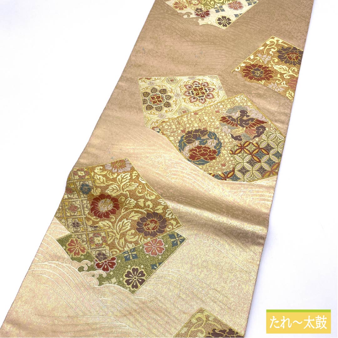 袋帯 正絹 乙女色（おとめいろ） 留袖用 扇面 七宝 宝相華 帯丈442cm Sランク 六通 フォーマル ピンク系 1123013372313