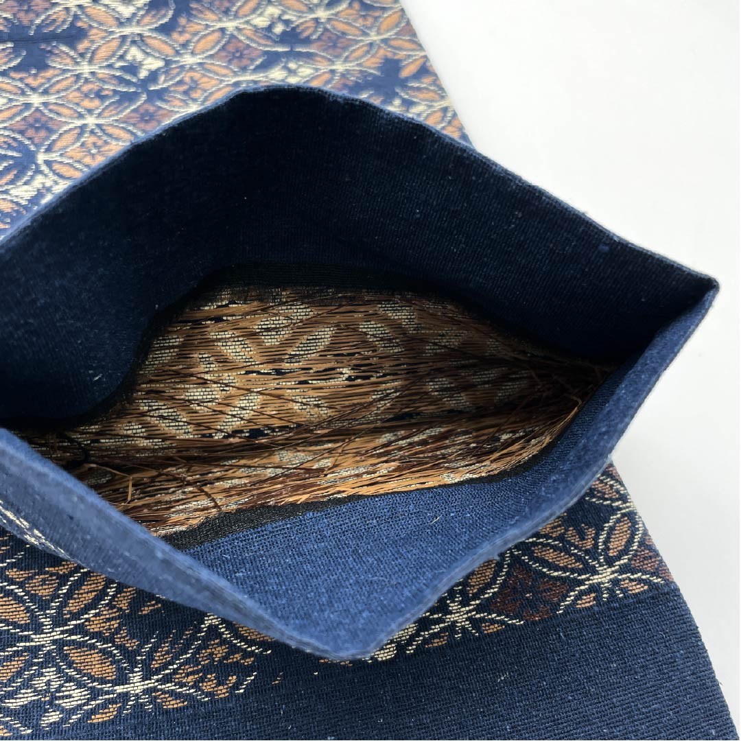 (Unmade) Half-width obi, pure silk, navy iron color, Shippo, obi length 364cm, navy, S rank, 1125001782318