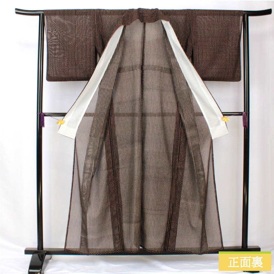 夏物 ポリエステル 小紋 身丈157cm 裄丈63.5cm ドット柄 洗える着物 絽 Aランク 黒系 1132002223310