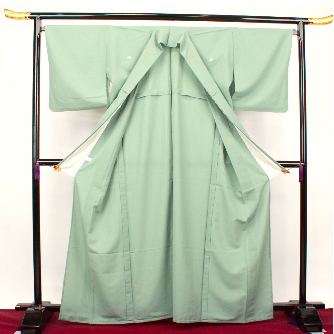 Plain color polyester rust celadon color washable kimono plain pattern assembled lattice length 166cm sleeve length 68cm lined A rank green 1114000773519