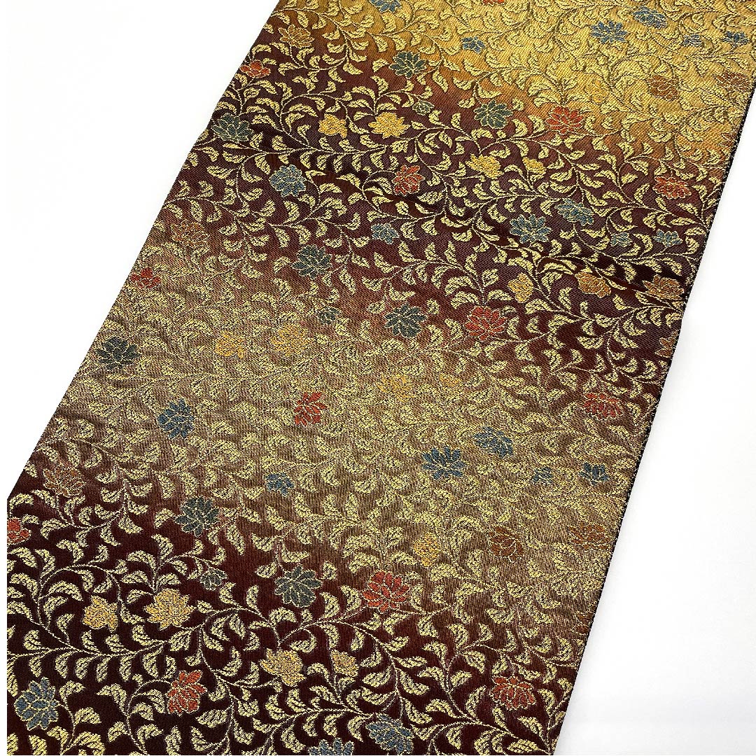 袋帯 御寮織 花唐草 紋屋井関 帯丈448cm 正絹 Sランク 六通 セミフォーマル 金系 1123006772321