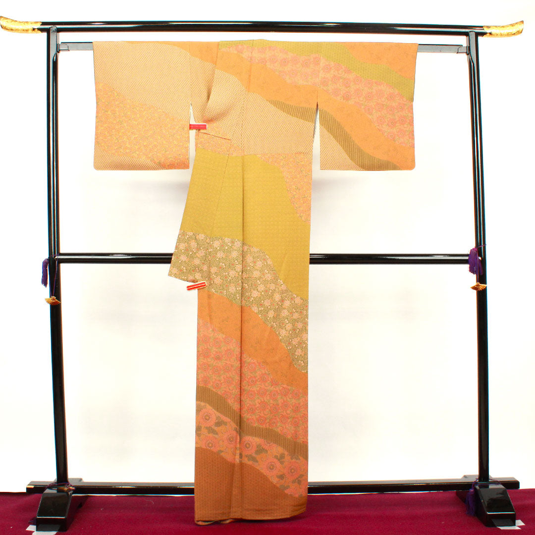 小紋 身丈164.5cm 裄丈65.5cm 袷  人間国宝 中村勇二郎 江戸小紋 草花模様  正絹 Sランク グラデ 1115002882499