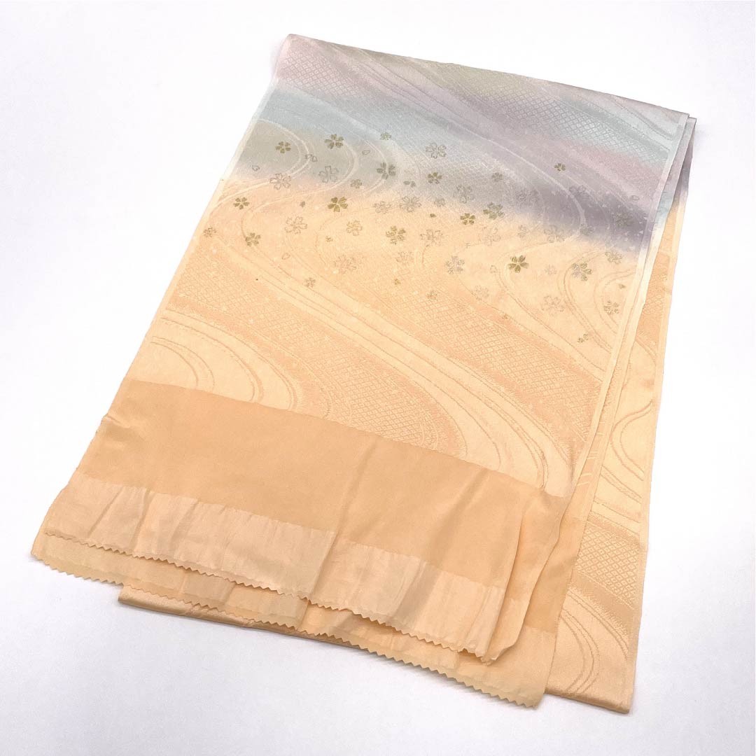 帯揚げ 正絹 Aランク セミフォーマル 肌色（はだいろ） 流水 桜 長さ約169cm 幅約30cm 橙系 1136002743926