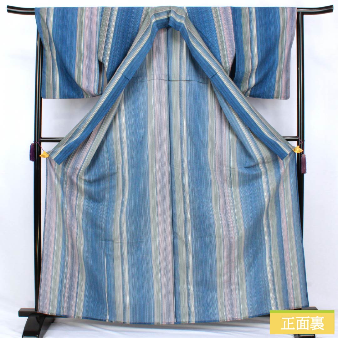 Kimono, Polyester, Rank A, Length 164cm, Sleeve-to-sleeve 64.5cm, Unlined, Light Ultramarine, Stenciled Stripes, Washable Kimono, Blue-toned, 1115007903417