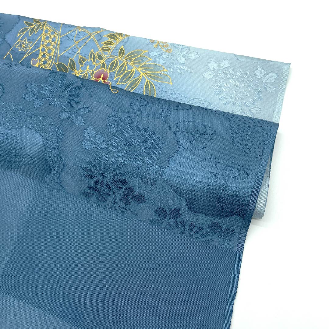 Obiage Silk B Rank Semi-formal Noshi-me Hana-iro Michinaga-dori Tanzaku Wisteria Length approx. 185cm Width approx. 29.5cm Blue 1136004594917
