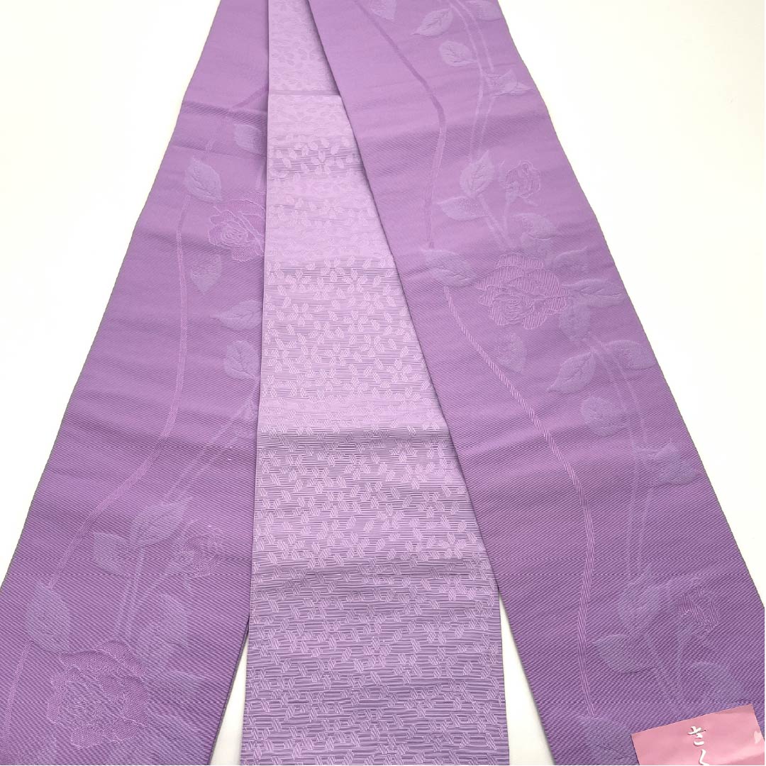 半幅帯 ポリエステル 浅紫色（あさきむらさきいろ） 浴衣用 薔薇 桜 リバーシブル 帯丈356cm 紫系 Sランク 1125001962320