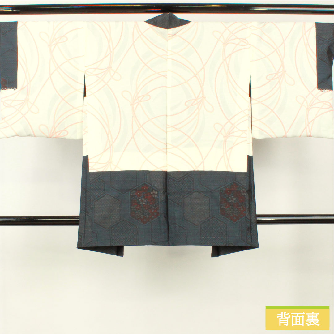 羽織 正絹 身丈87cm 裄丈65.5cm 大島紬 緯総絣 亀甲模様 しつけ糸付き Sランク 袷 紺系 1117001182918