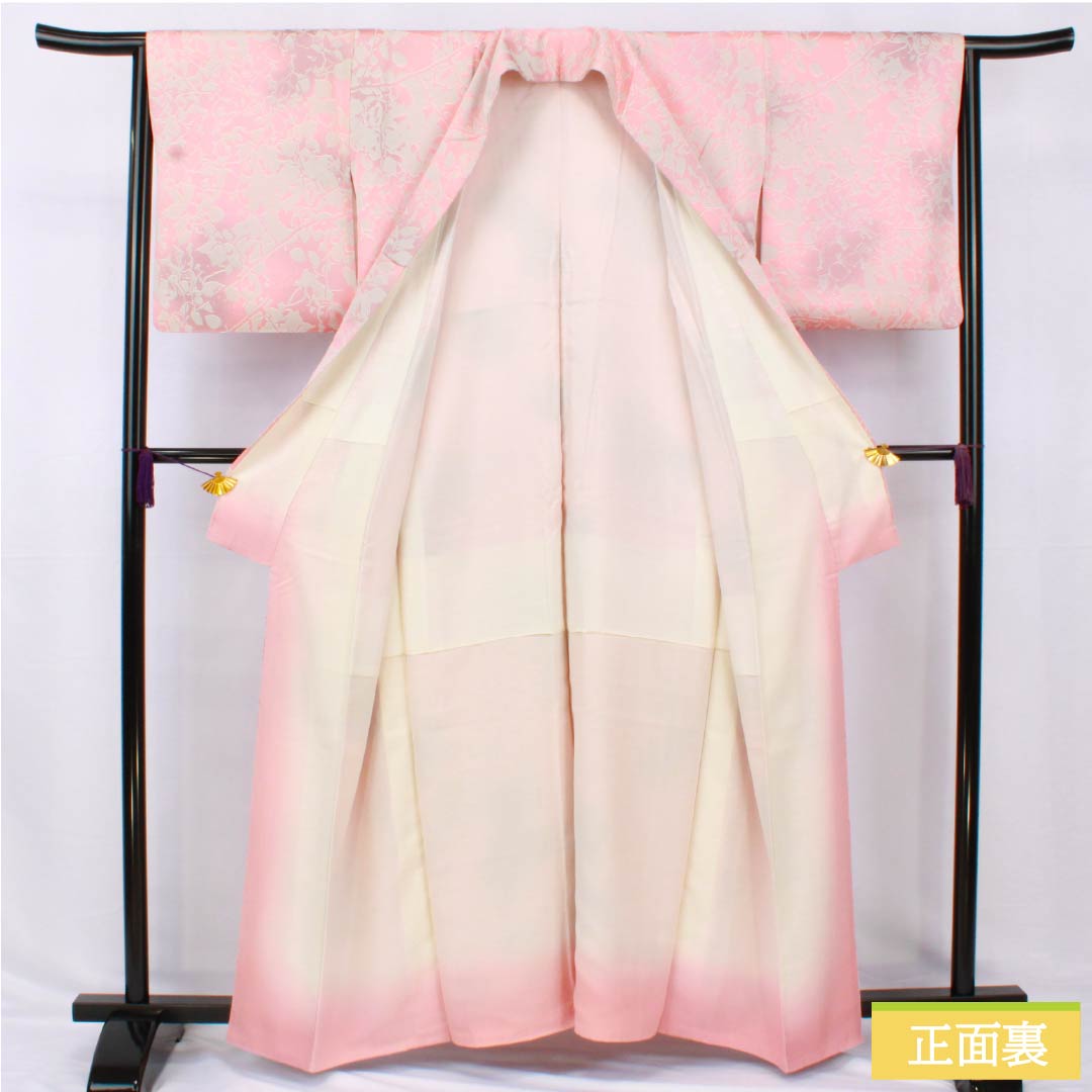 小紋 正絹 身丈160.5cm 裄丈64cm 袷 一重梅色（ひとえうめいろ） 山本唯与志 日展作家 レリーフ染め 抽象模様 Aランク ピンク系 1115005213413