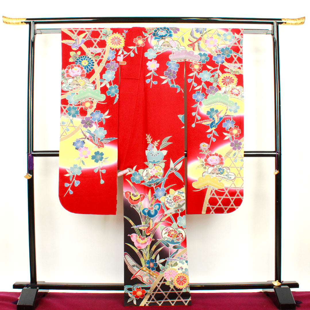 振袖 身丈168cm 裄丈68.5cm 袷  生臙脂色 京紅型 作家物  正絹 Sランク 赤系 1113001222512