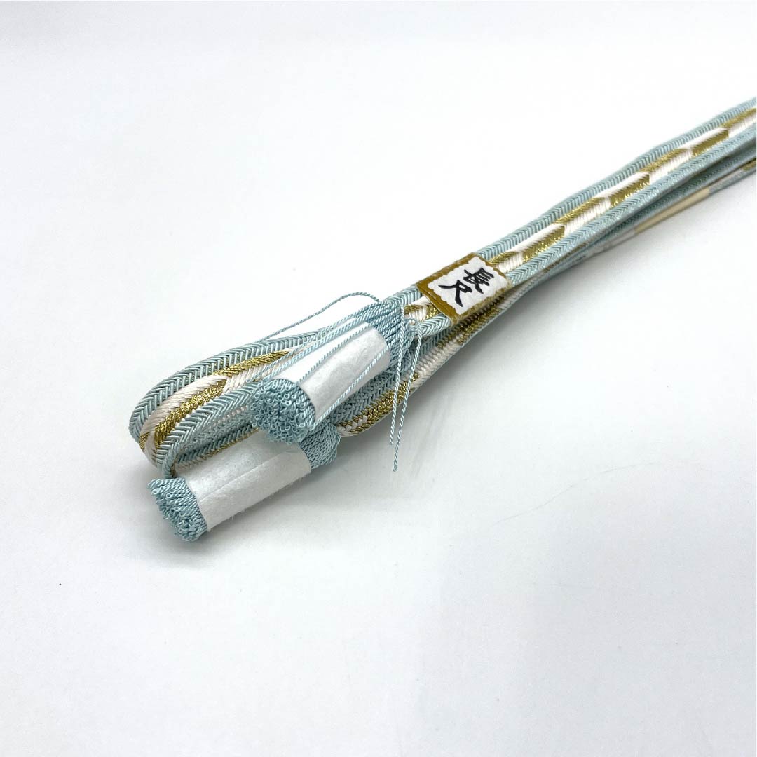 (新品)帯締め 正絹 NEWランク  藍白色（あいじろいろ） 長尺 翠嵐工房 矢羽根 長さ約186cm 幅約1.5cm セミフォーマル 青系 1135005351417
