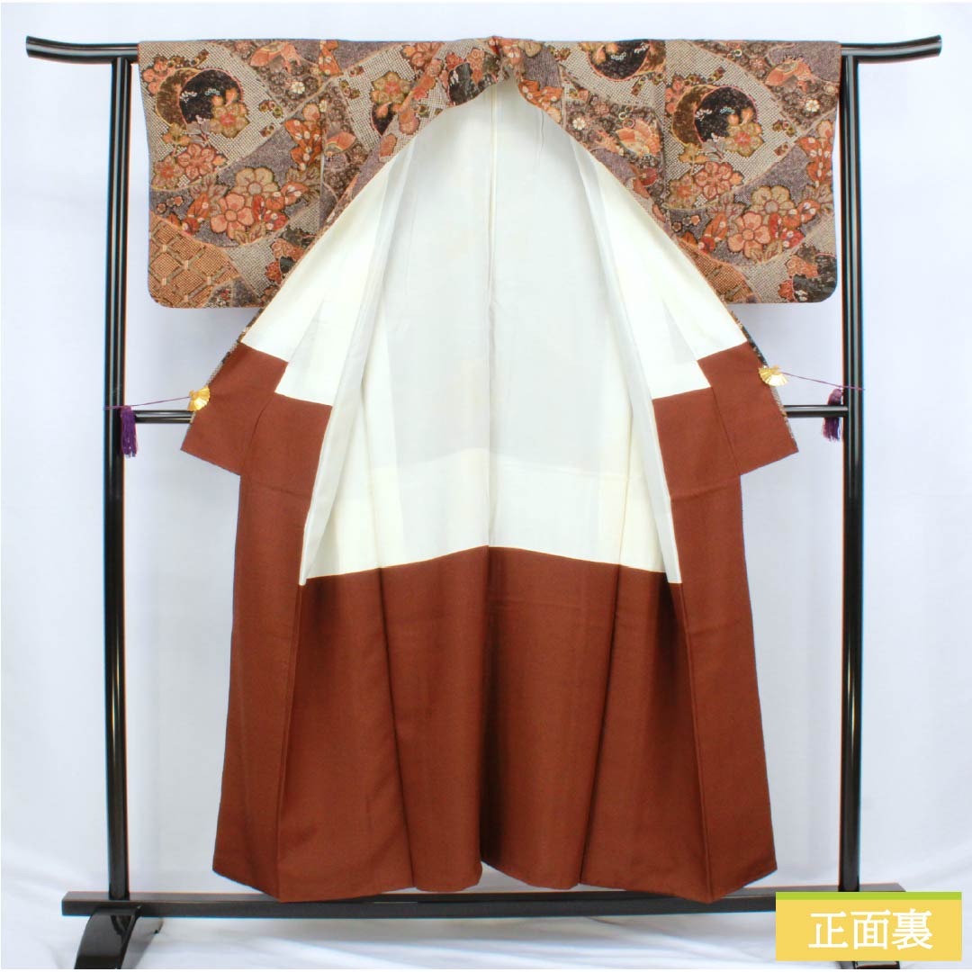 Komon (small pattern) silk, A-rank, length 152cm, sleeve length 62cm, lined, stencil-dyed, classic pattern, brown, product number 1115006503214