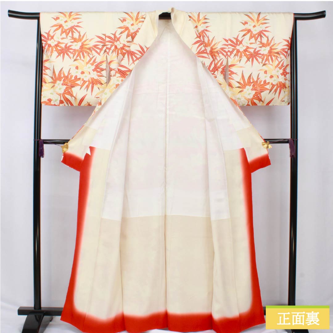 訪問着 正絹 Aランク 袷 身丈164cm 裄丈64.5cm 乳白色（にゅうはくしょく） 京友禅 草花 白系 1112006523411