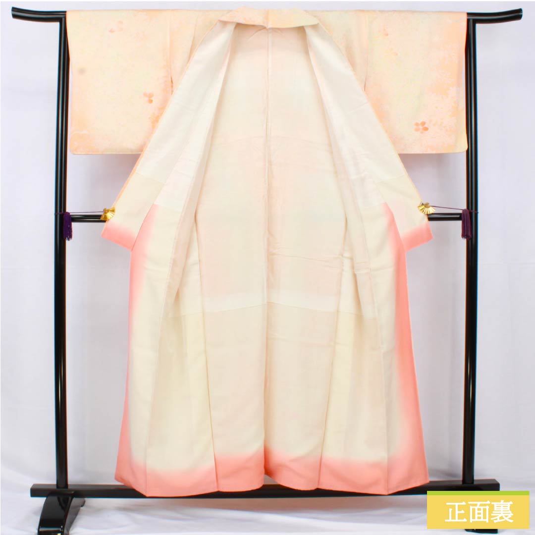 小紋 正絹 身丈154.5cm 裄丈63.5cm 袷 朱華色（はねずいろ） 総花 Bランク 橙系 1115004994226