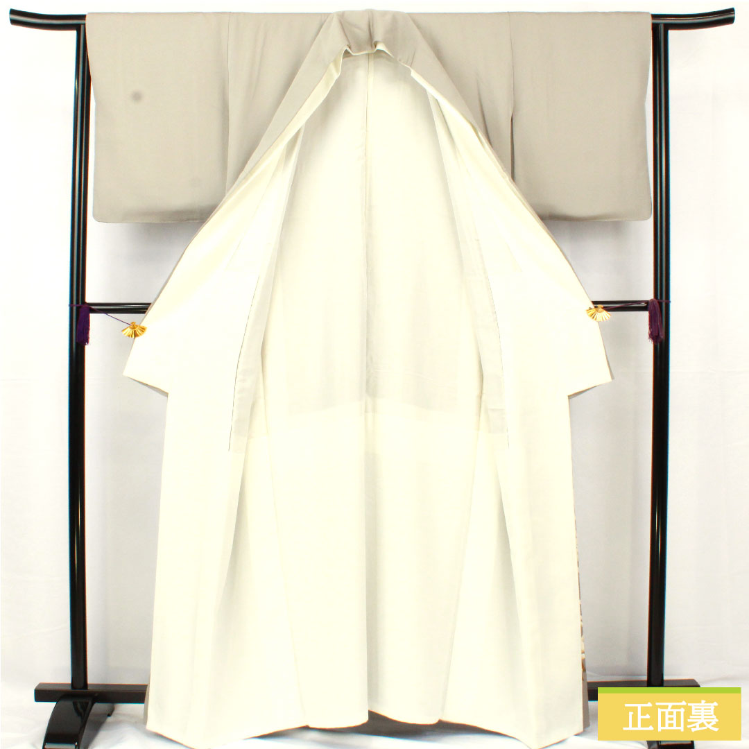 色留袖 正絹 身丈161cm 裄丈63cm 袷 薄鼠色（うすねずいろ） 京友禅 波 帆掛け船 一つ紋 五三桐 クイーンパール加工 Aランク グレー系 1111001433422