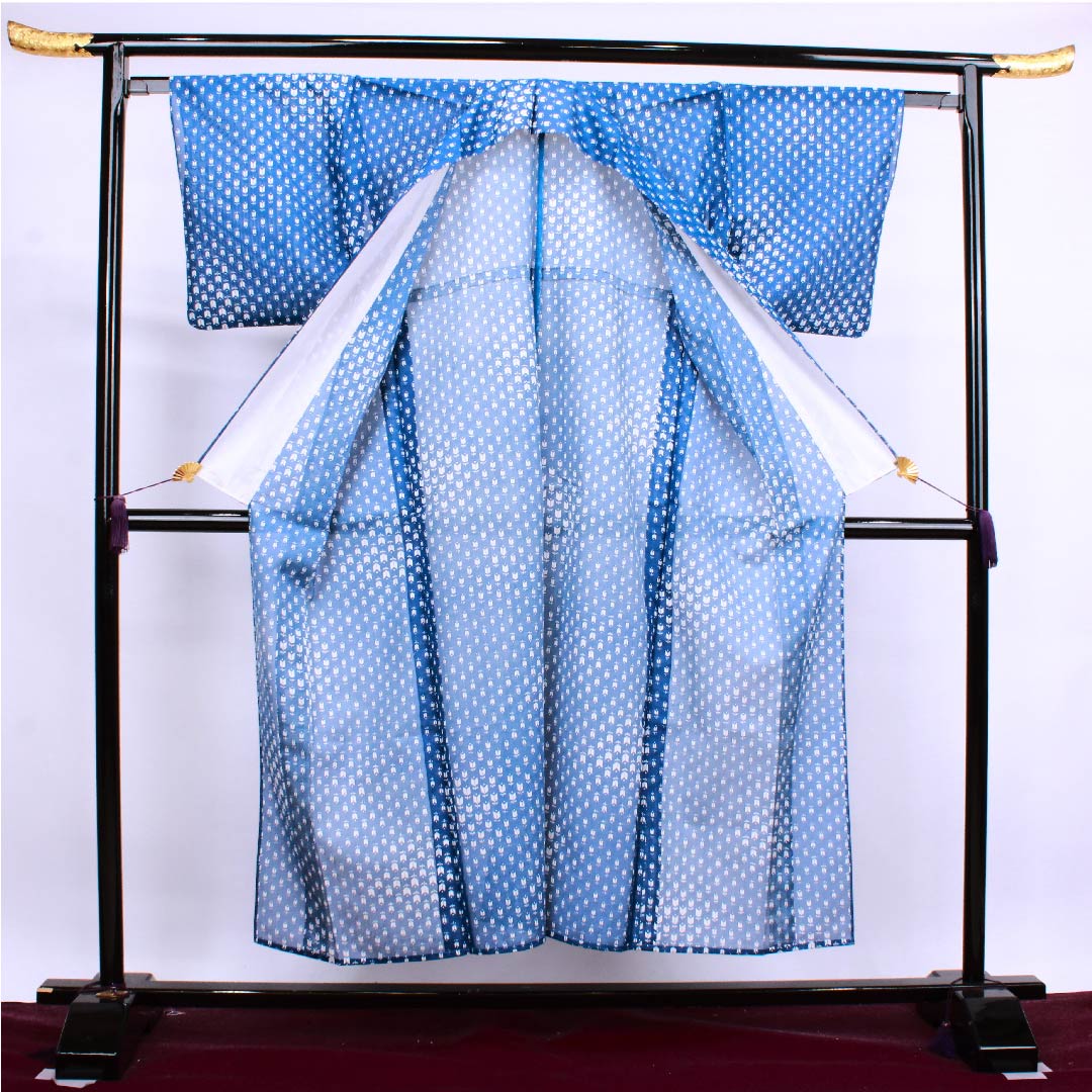 Summer Polyester Komon Length 151cm Sleeve length 62.5cm Hekiruriiro Tulip Silk B Rank Blue 1132000304217