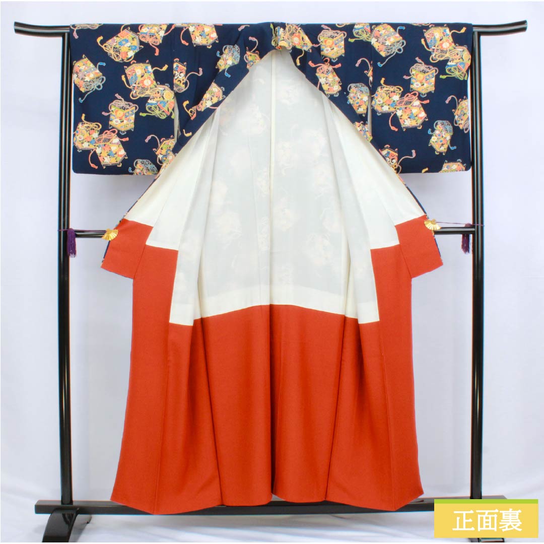 Komon (small pattern) silk, A-rank, length 154.5cm, sleeve length 64cm, lined, navy blue (kon-iro), shell-shaped kimono (shell bucket), navy blue, product number 1115006683218
