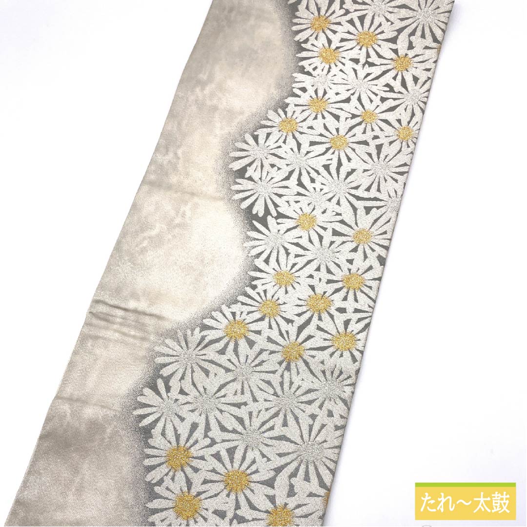 Formal, A-grade silk obi with a chrysanthemum design and foil accents, length 440cm, six-fold hem, gradient finish, product number 1123015203399