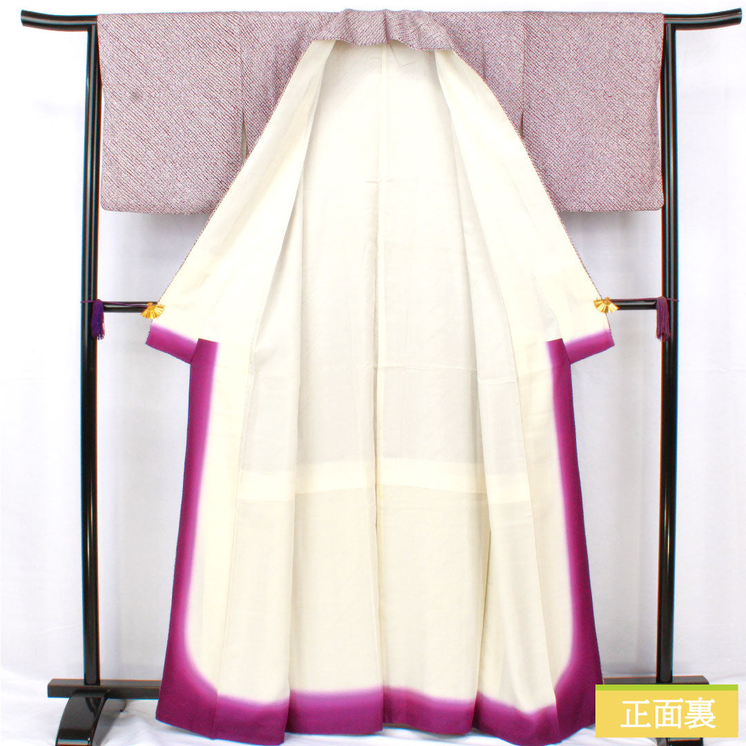 小紋 正絹 身丈163cm 裄丈63.5cm 袷 葡萄紫色（ぶどうむらさきいろ） 総絞り 疋田絞り Aランク 紫系 1115004663420