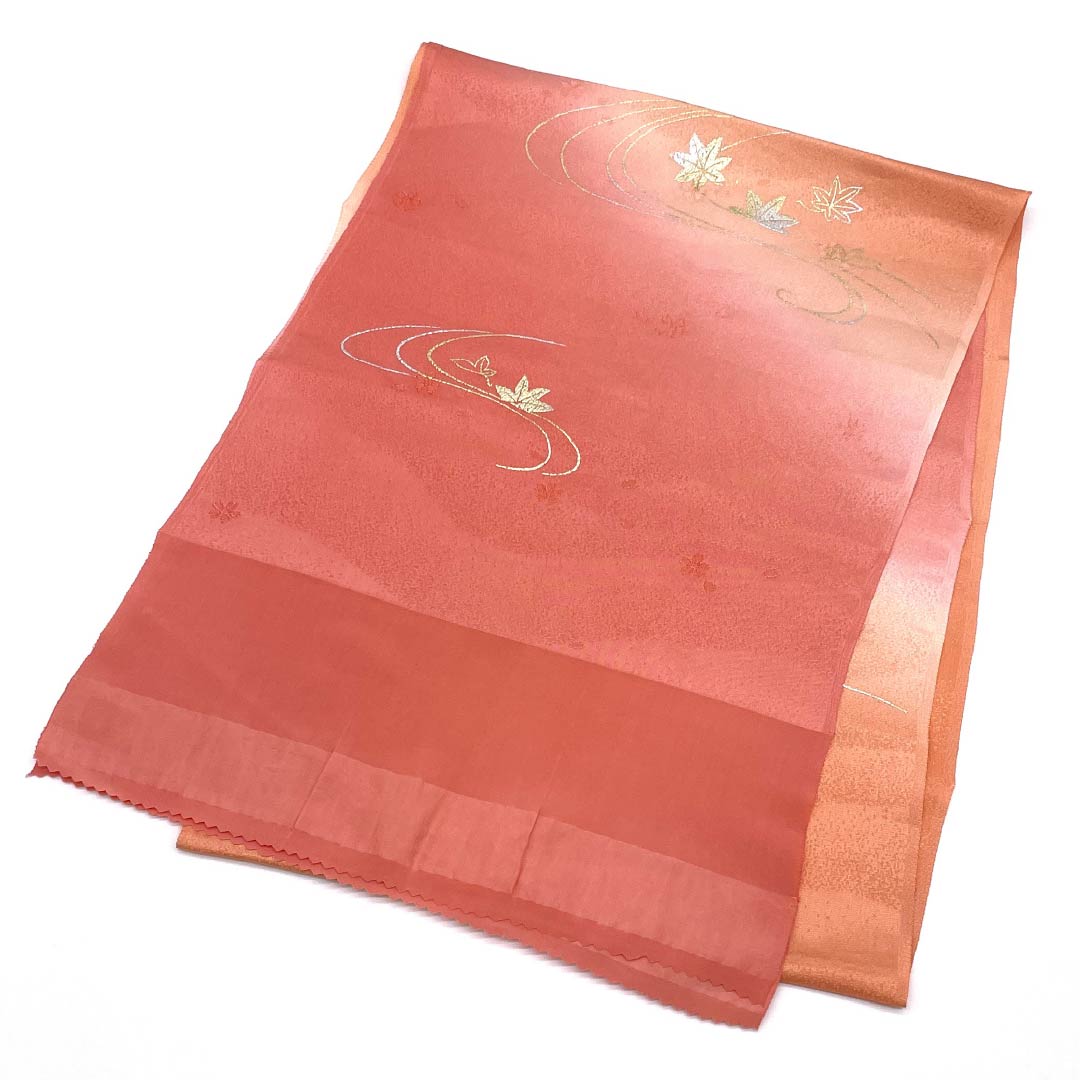 Obiage Silk A Rank Semi-formal Coral Pink Flowing Water Maple Cherry Blossoms Length approx. 169cm Width approx. 29.5cm Pink 1136003033913